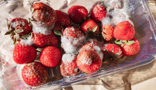 O caserolă plină cu căpșuni pentru a ilustra cum să împiedici fructele să mucegăiască