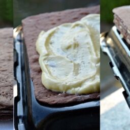 Colaj de poze cu pașii de montare a prăjiturii cu foi și cremă