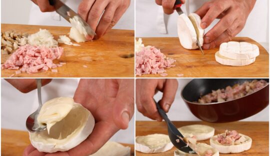 Colaj de poze cu pașii de umplere a brânzei Brie