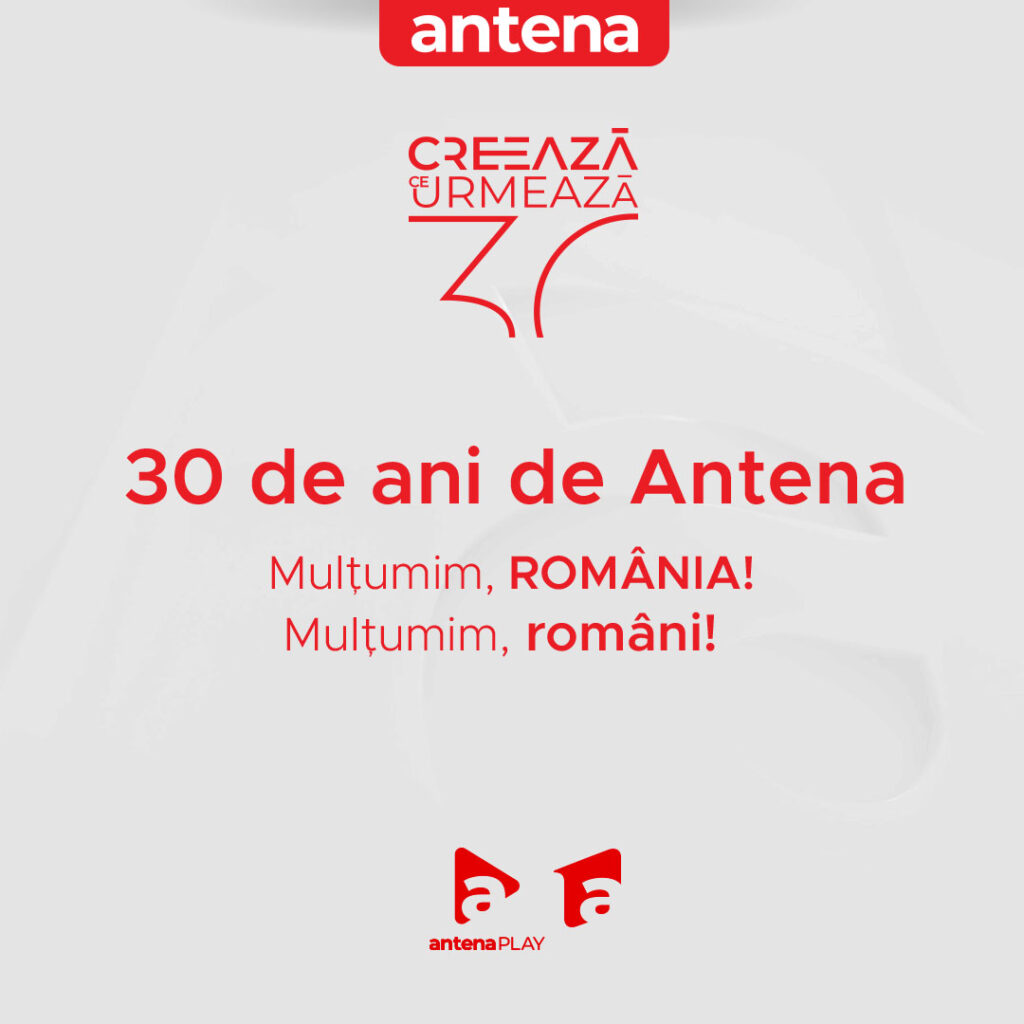 Carton cu un mesaj aniversar pentru 30 de ani de Antena 1