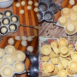 Colaj de poze cu pașii de preparare aluat pentru crustă de mini tarte și coacerea crustelor