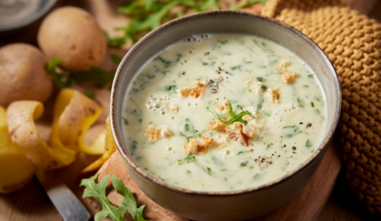 Un bol cu supă cremă care ilustrează cum poți îngroșa supa cremă cu un ingredient minune