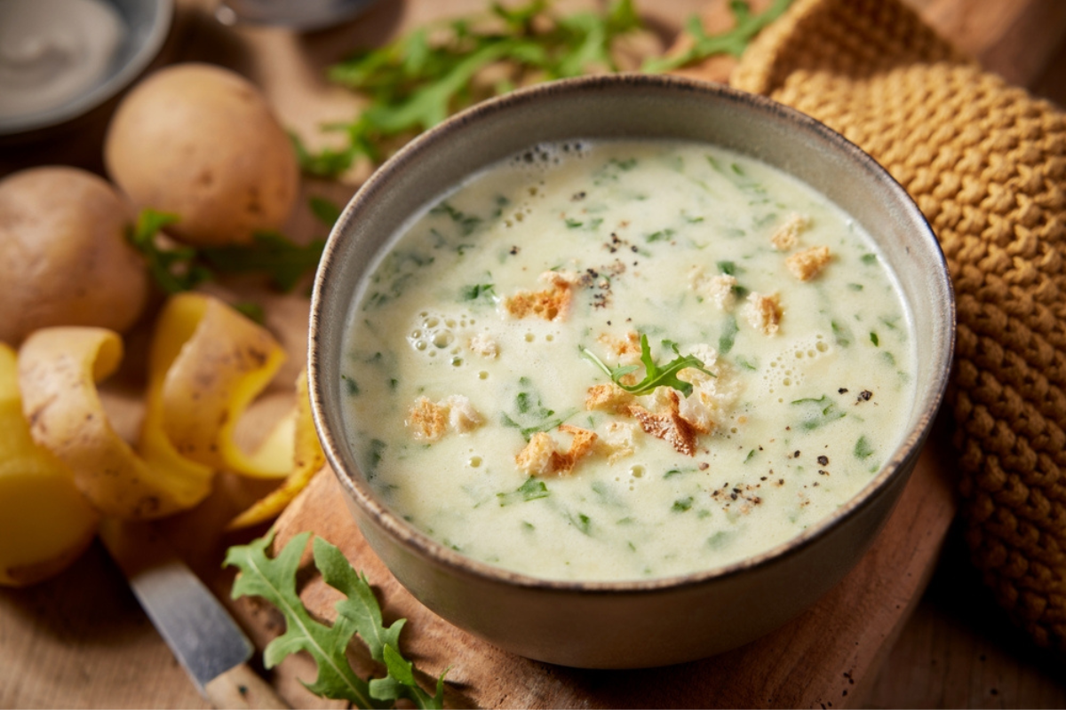 Un bol cu supă cremă care ilustrează cum poți îngroșa supa cremă cu un ingredient minune
