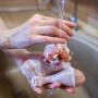 reguli de siguranță alimentară ilustrate cu ajutorul unei femei care spală două bucăți de carne