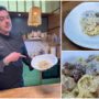 Colaj de trei fotografii în care apar Chef Sorin Gonțea și o porție de paste cu hribi și gălbiori în sos cremos de smântână